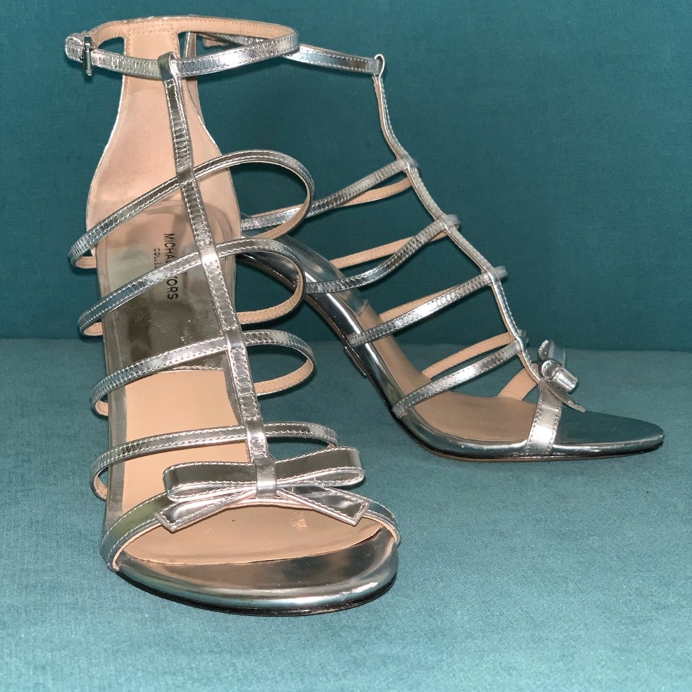 michael kors Silver Strappy Heels 3 1/2 inch